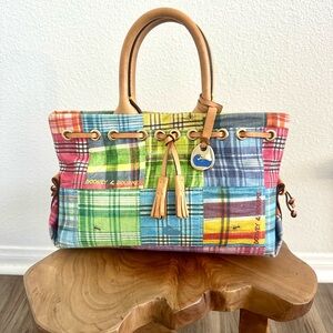 Dooney & Bourke Ants at Picnic Madras Plaid Canvas Leather Top Handle Bag Charm